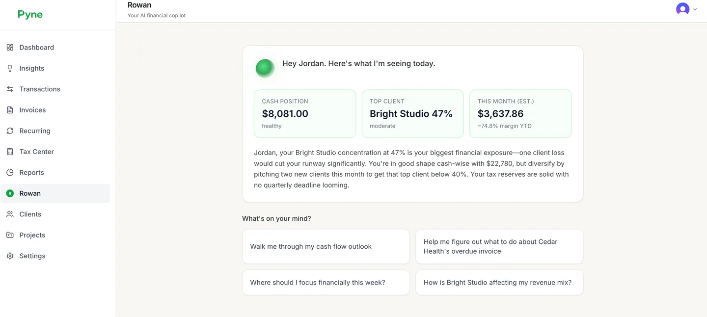 Rowan AI financial copilot in Pyne